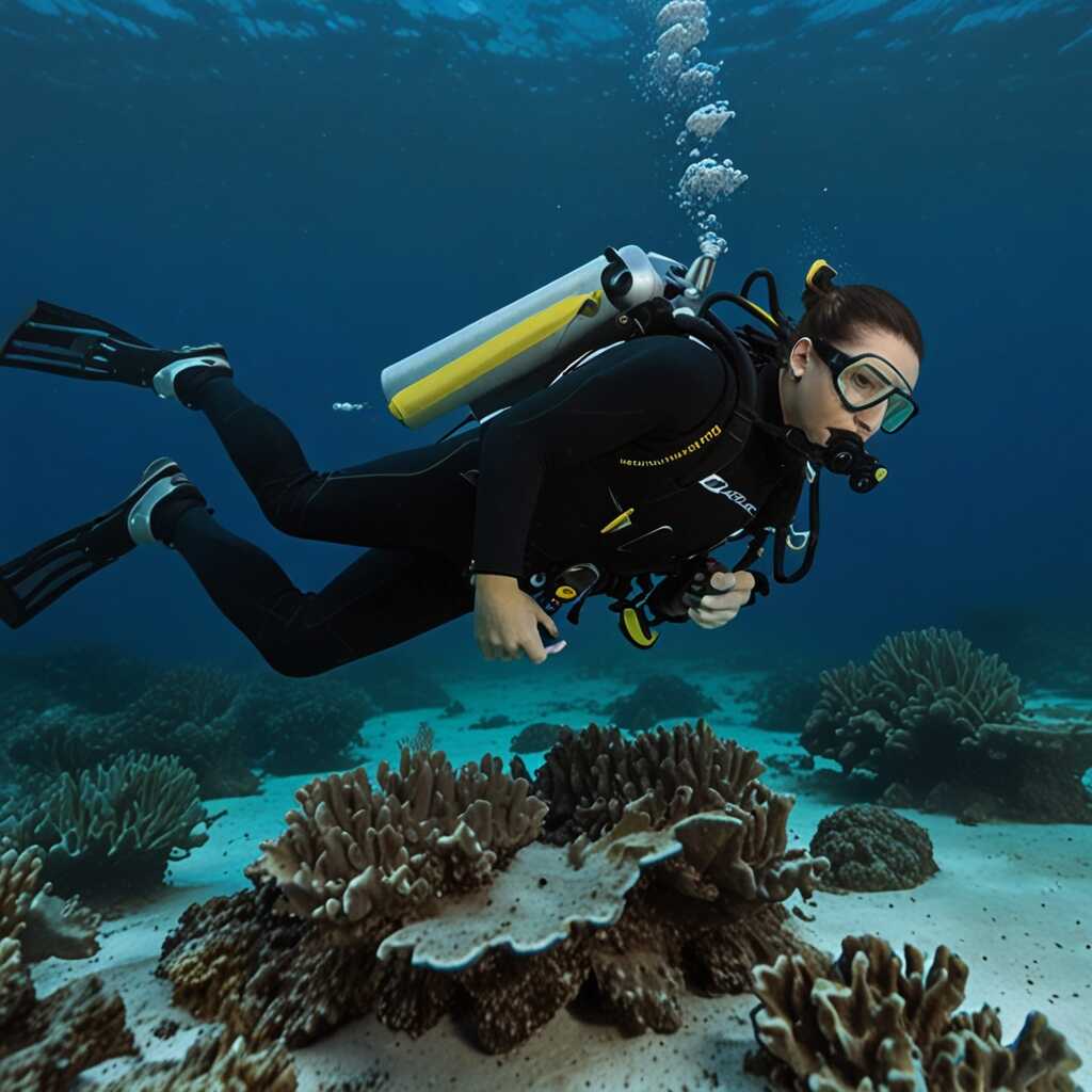 Scuba diving fins in clear blue water