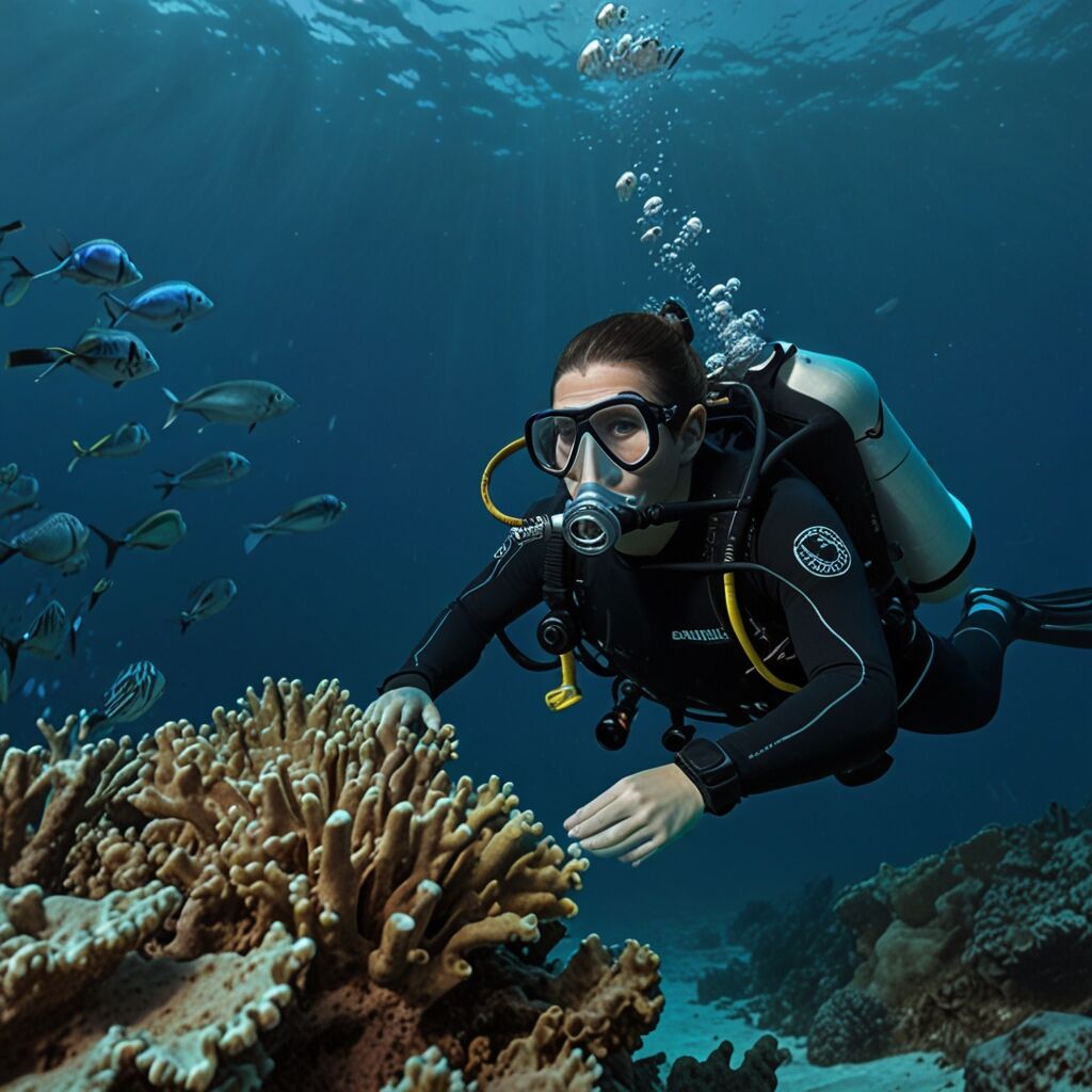 Women divers adjusting buoyancy for better underwater experience