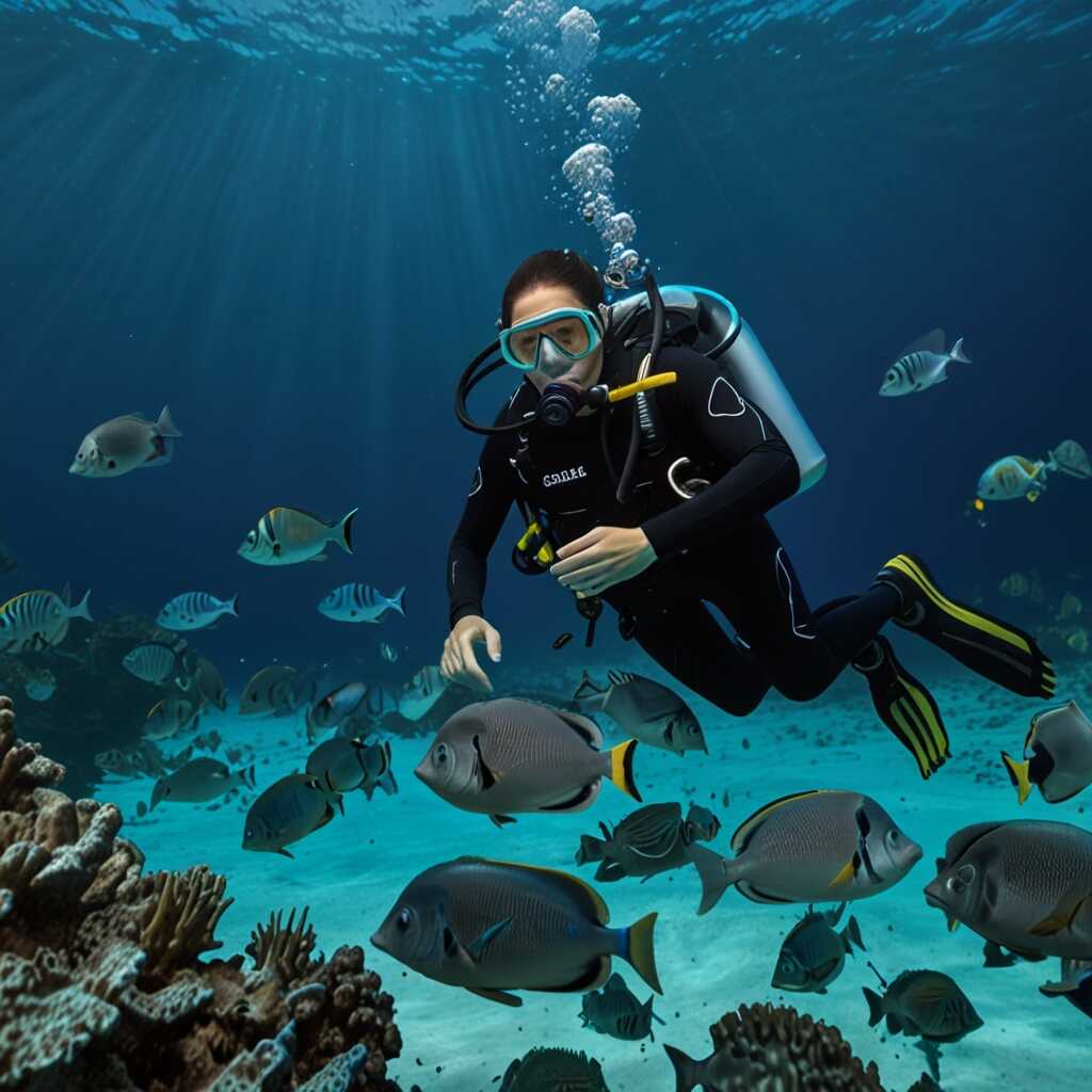 Bright yellow fins in clear blue water